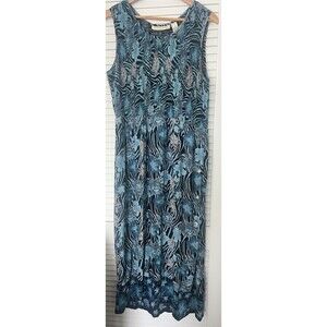 French Laundry Womens Floral Zebra Blue Beaded Fringe Sleeveless Dress Lagenlook